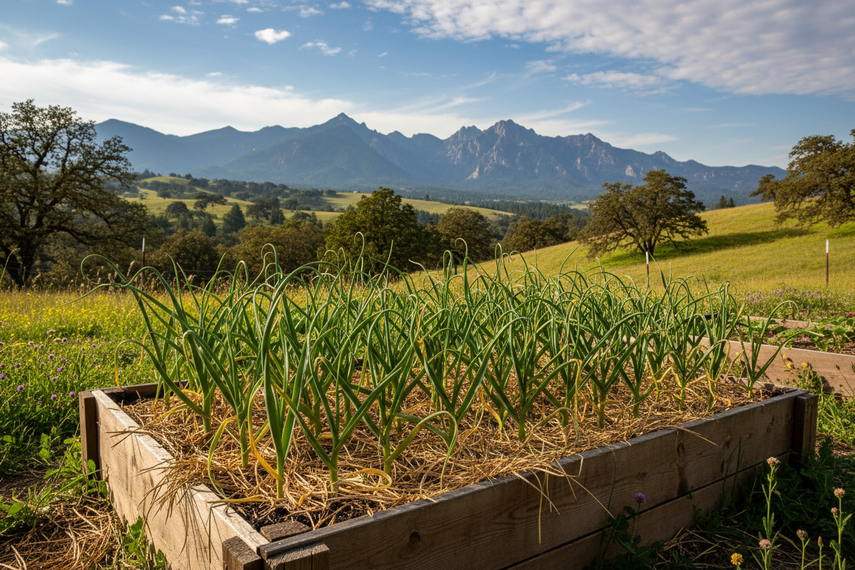 hardneck garlic with purple-striped wrappers and long roots with the Willamette Valley farmland and snow-capped Cascades
