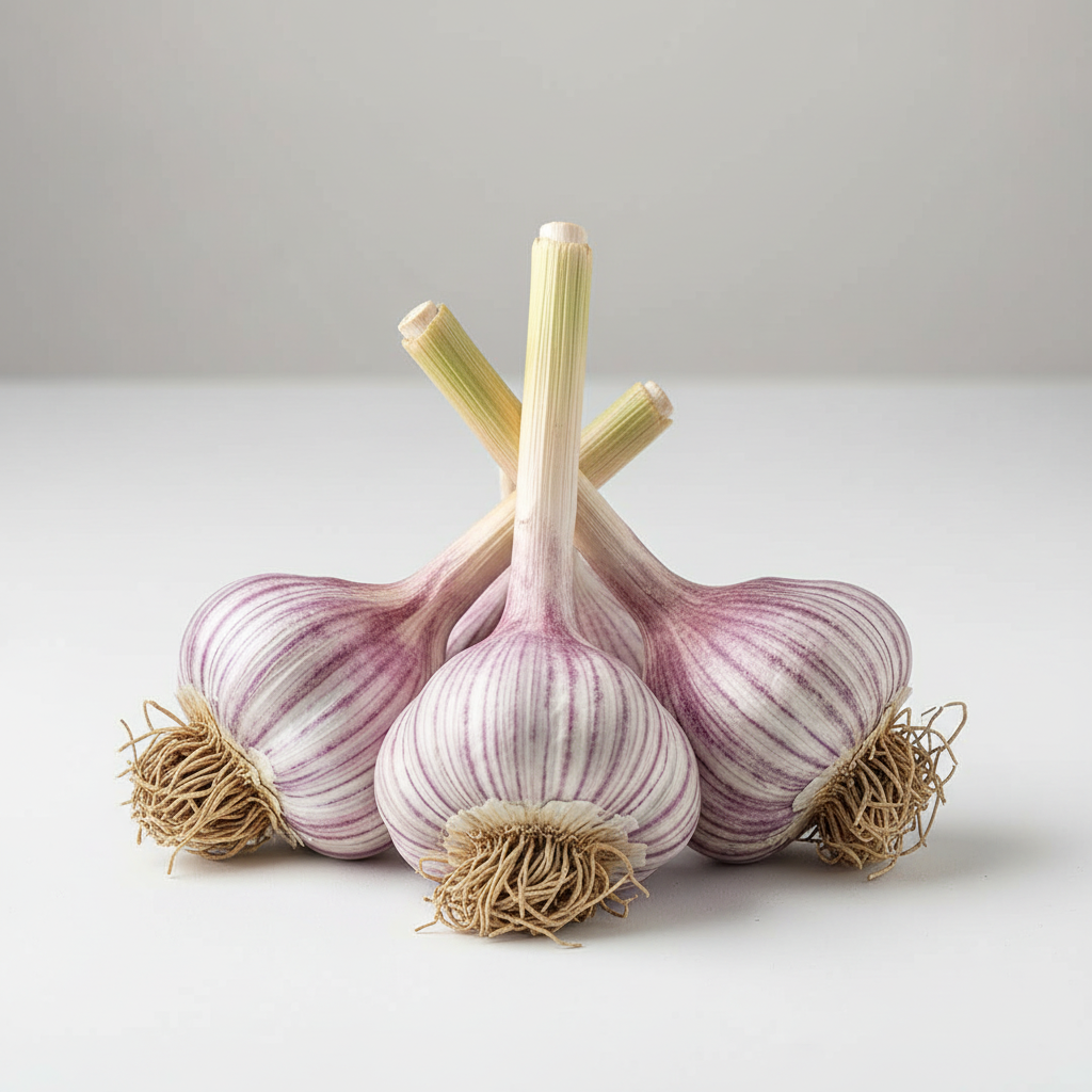 Upclose hardneck Korean Red garlic bulbs