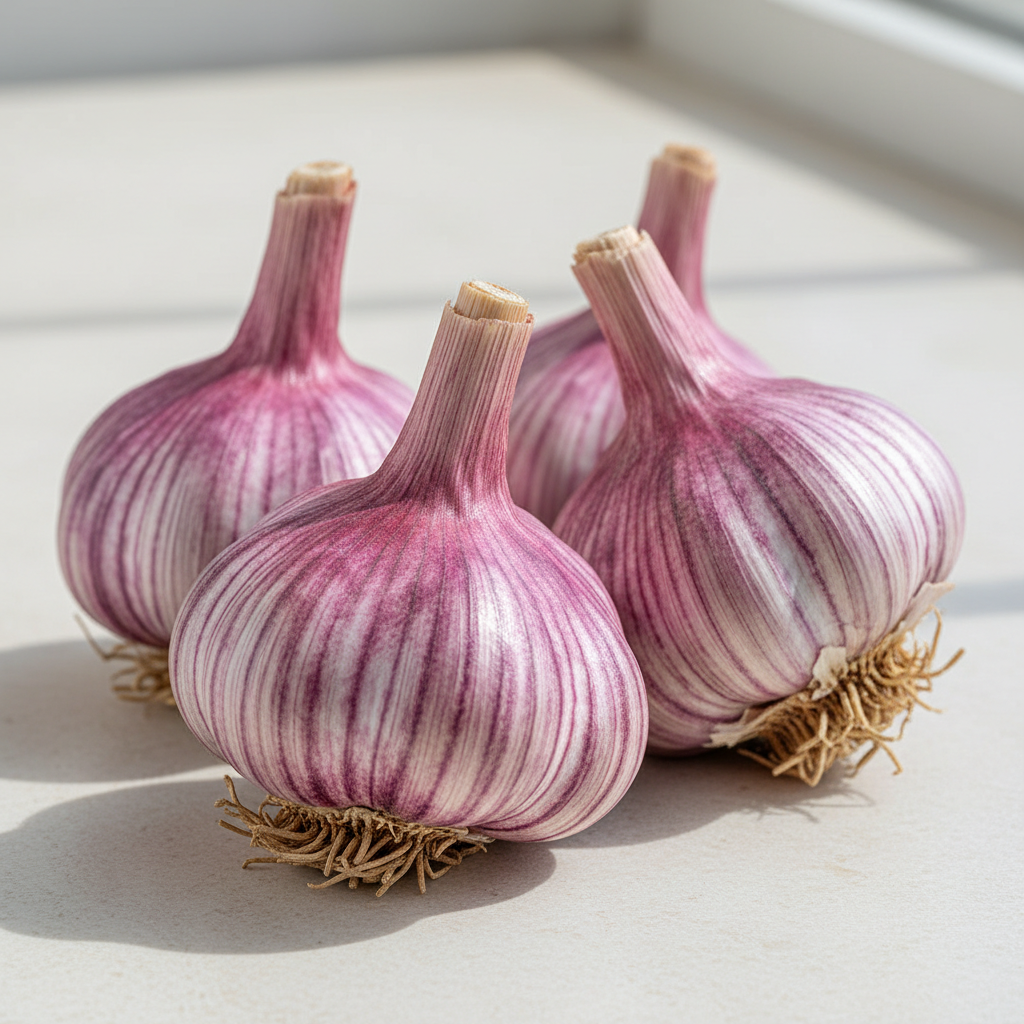 Beautiful stripes of Persian Star hardneck garlic